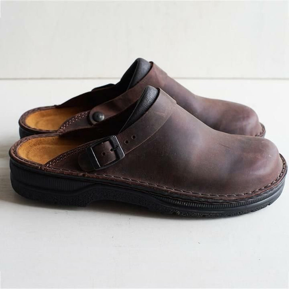 Franceesentiel- Pantoufles en cuir pour hommes – Confort orthopédique et luxe du cuir véritable