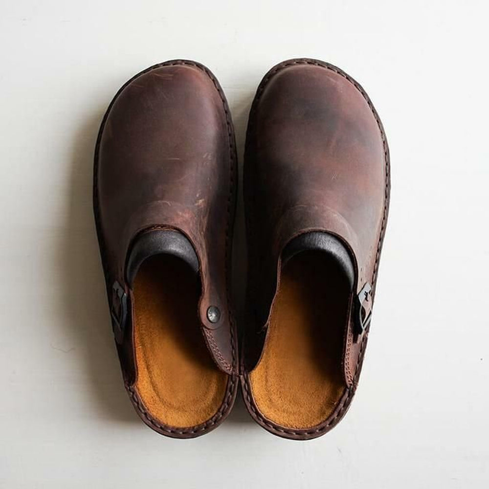 Franceesentiel- Pantoufles en cuir pour hommes – Confort orthopédique et luxe du cuir véritable